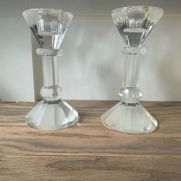 Gorgeous Elegant Genuine Crystal Glass Taper Candle Holders - Picture 1 of 6
